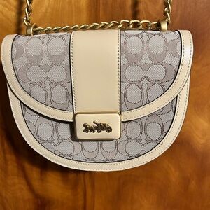 Coach Cream and Gray Crossbody Bag with Gold Hardware